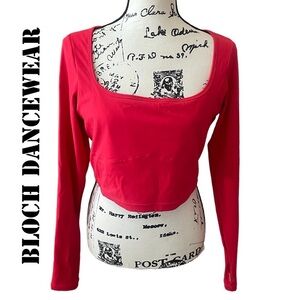 BLOCH ADULT DANCEWEAR TOP THUMBHOLES XL RED CHERRY